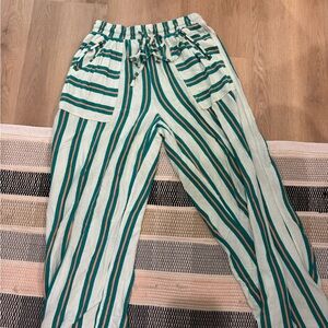 Free People Green and White Striped Straight Leg Pants
